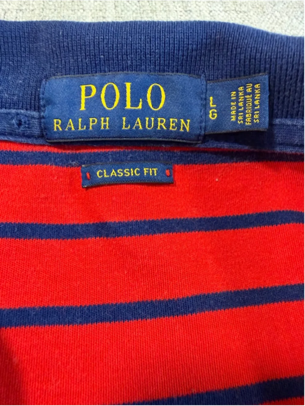 Polo Ralph Lauren classic fit red navy blue striped short sleeve cotton polo L